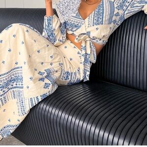 Anthropologie Blue and White Tiered Maxi Skirt & Blouse Resort Wear